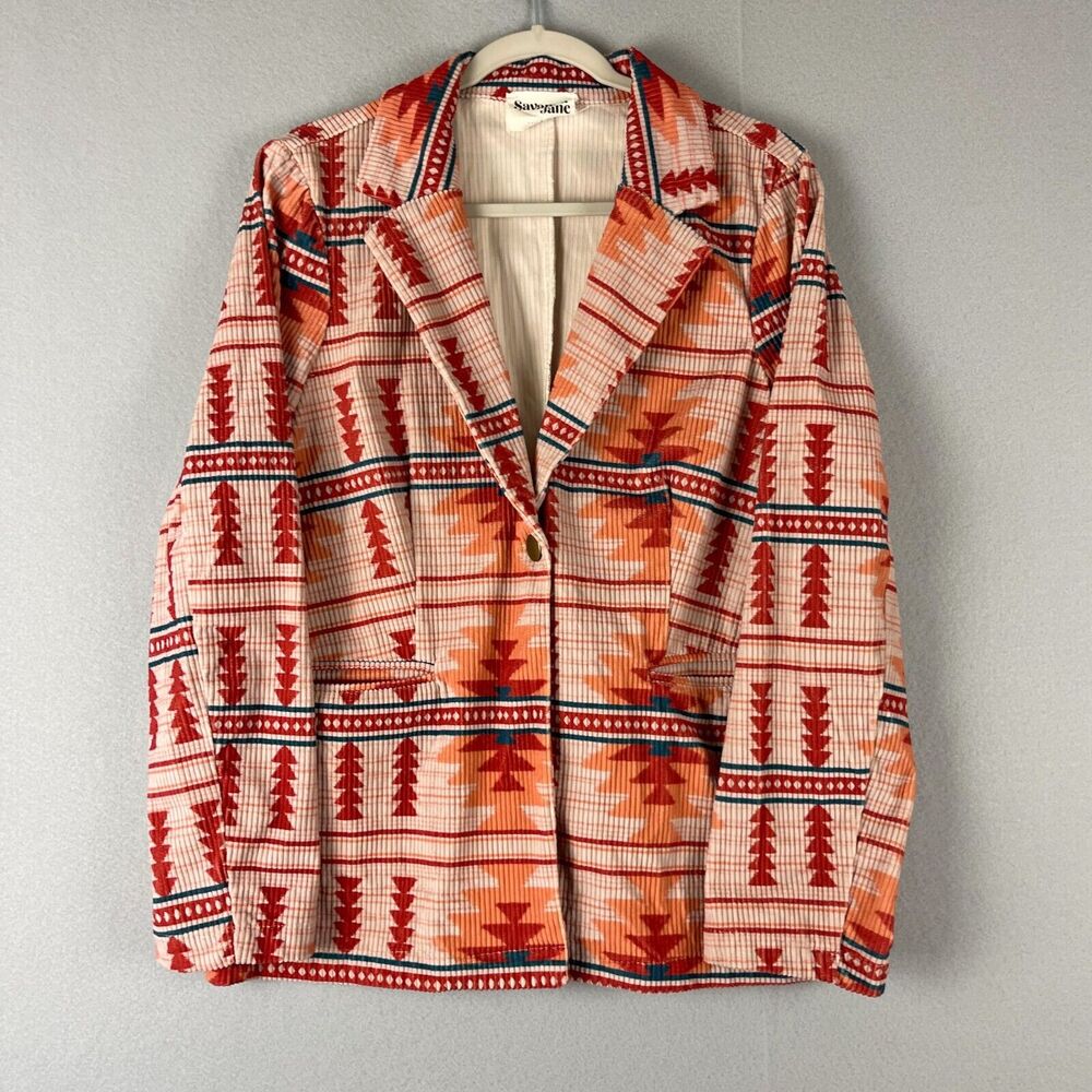 Savanna Jane Corduroy Blazer Jacket Womens Large Geometric Aztec Southwest Boho